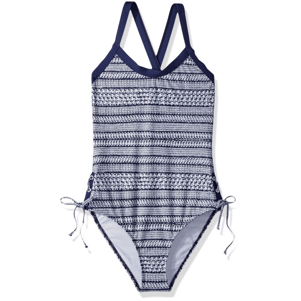 NWT Splendid Nautical By Nature X Back Swimsuit Girls 12 Navy